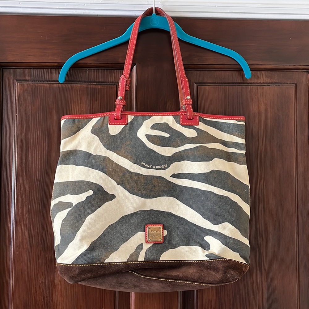 Dooney & Bourke Zebra Print Canvas And Suede Hand… - image 2